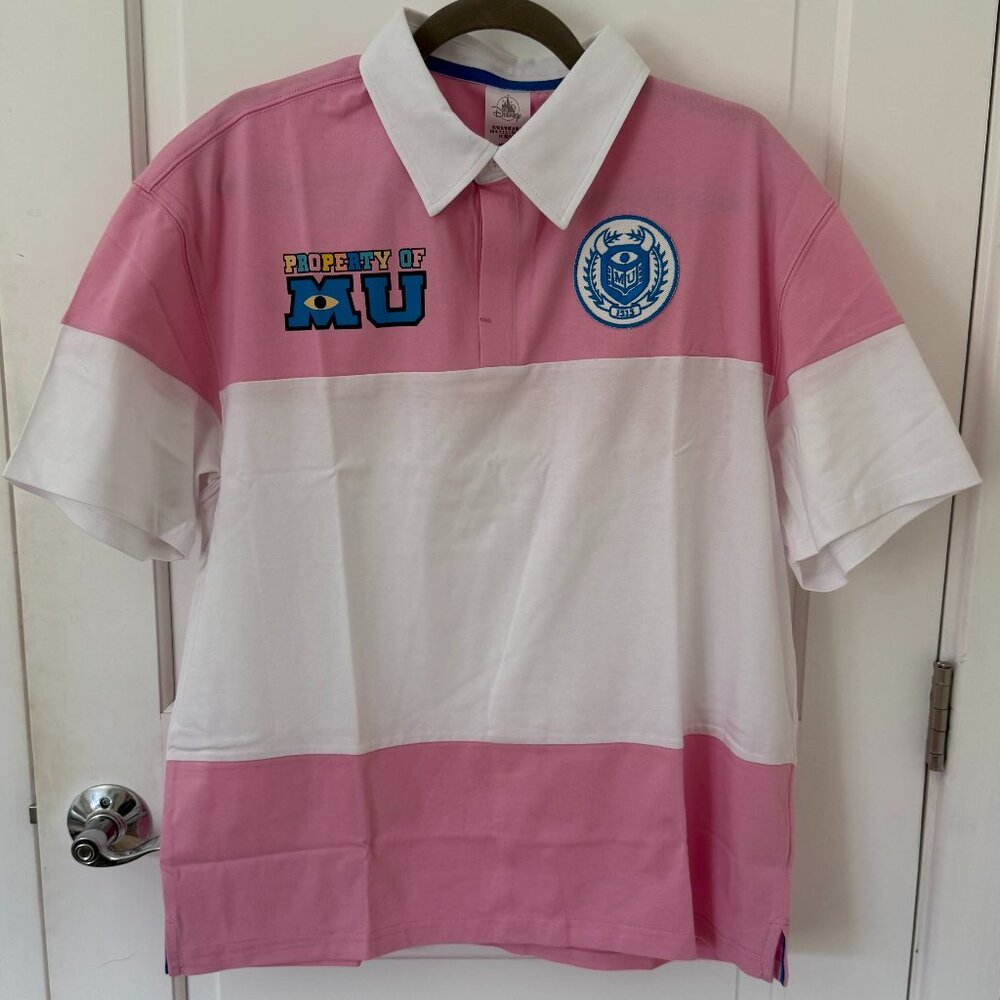NWT Disney Monsters Inc Polo Shirt Adult Med Pink White University MU Parks